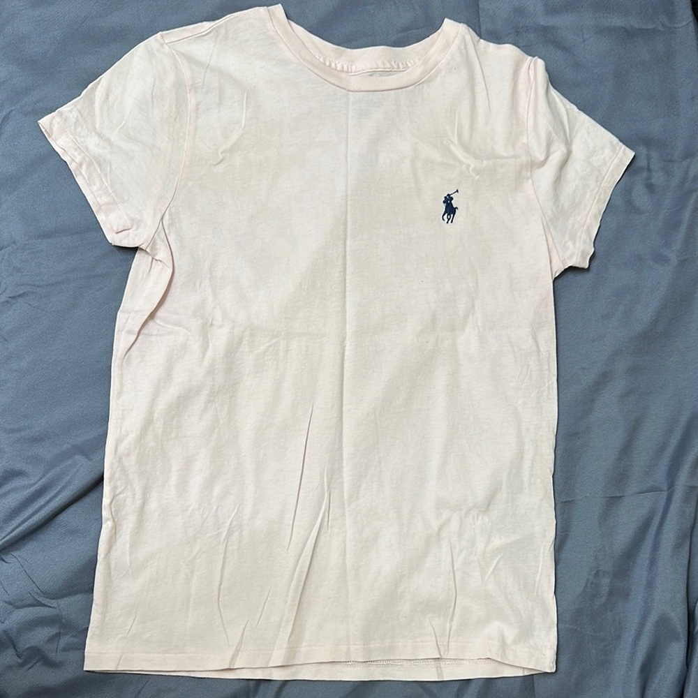 Ralph Lauren Cream T-Shirt with Blue Logo